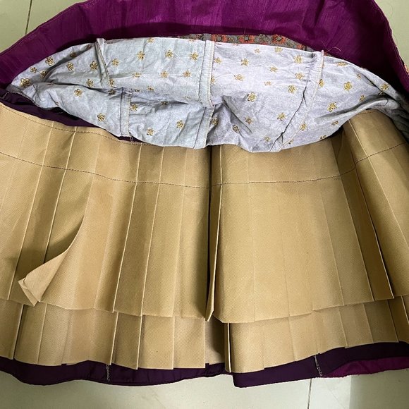 Grand Wine Coloured Lehenga Embellished with Pink and Gold Embroidered Flowers - Picture 15 of 17